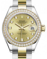 Rolex Lady Datejust 28 Yellow Gold/Steel Champagne Diamond Dial & Diamond Bezel Oyster Bracelet 279383RBR