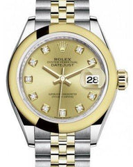 Rolex Lady Datejust 28 Yellow Gold/Steel Champagne Diamond Dial & Smooth Domed Bezel Jubilee Bracelet 279163