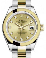 Rolex Lady Datejust 28 Yellow Gold/Steel Champagne Diamond Dial & Smooth Domed Bezel Oyster Bracelet 279163