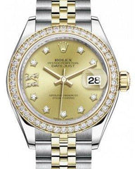 Rolex Lady Datejust 28 Yellow Gold/Steel Champagne Diamond IX Dial & Diamond Bezel Jubilee Bracelet 279383RBR