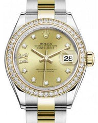 Rolex Lady Datejust 28 Yellow Gold/Steel Champagne Diamond IX Dial & Diamond Bezel Oyster Bracelet 279383RBR