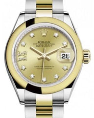 Rolex Lady Datejust 28 Yellow Gold/Steel Champagne Diamond IX Dial & Smooth Domed Bezel Oyster Bracelet 279163