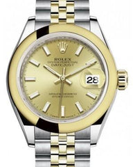 Rolex Lady Datejust 28 Yellow Gold/Steel Champagne Index Dial & Smooth Domed Bezel Jubilee Bracelet 279163