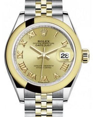 Rolex Lady Datejust 28 Yellow Gold/Steel Champagne Roman Dial & Smooth Domed Bezel Jubilee Bracelet 279163