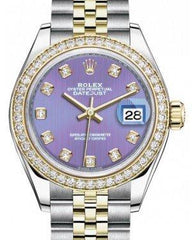 Rolex Lady Datejust 28 Yellow Gold/Steel Lavender Diamond Dial & Diamond Bezel Jubilee Bracelet 279383RBR