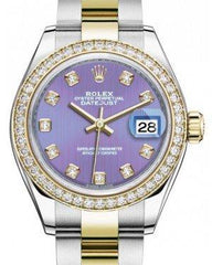 Rolex Lady Datejust 28 Yellow Gold/Steel Lavender Diamond Dial & Diamond Bezel Oyster Bracelet 279383RBR