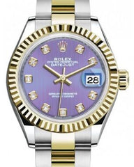 Rolex Lady Datejust 28 Yellow Gold/Steel Lavender Diamond Dial & Fluted Bezel Oyster Bracelet 279173