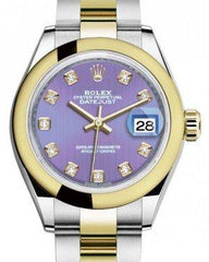 Rolex Lady Datejust 28 Yellow Gold/Steel Lavender Diamond Dial & Smooth Domed Bezel Oyster Bracelet 279163