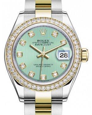 Rolex Lady Datejust 28 Yellow Gold/Steel Mint Green Diamond Dial & Diamond Bezel Oyster Bracelet 279383RBR