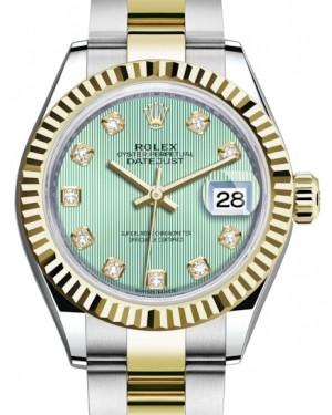 Rolex Lady Datejust 28 Yellow Gold/Steel Mint Green Diamond Dial & Fluted Bezel Oyster Bracelet 279173