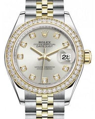 Rolex Lady Datejust 28 Yellow Gold/Steel Silver Diamond Dial & Diamond Bezel Jubilee Bracelet 279383RBR