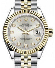 Rolex Lady Datejust 28 Yellow Gold/Steel Silver Diamond Dial & Fluted Bezel Jubilee Bracelet 279173