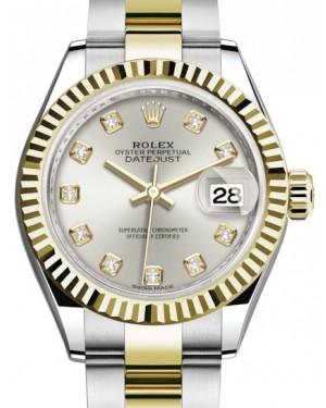 Rolex Lady Datejust 28 Yellow Gold/Steel Silver Diamond Dial & Fluted Bezel Oyster Bracelet 279173