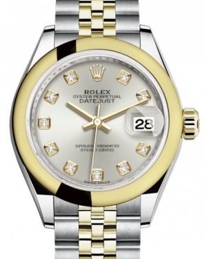 Rolex Lady Datejust 28 Yellow Gold/Steel Silver Diamond Dial & Smooth Domed Bezel Jubilee Bracelet 279163