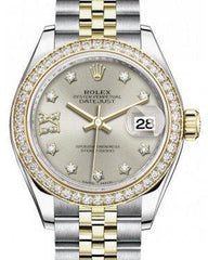 Rolex Lady Datejust 28 Yellow Gold/Steel Silver Diamond IX Dial & Diamond Bezel Jubilee Bracelet 279383RBR