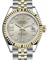 Rolex Lady Datejust 28 Yellow Gold/Steel Silver Diamond IX Dial & Fluted Bezel Jubilee Bracelet 279173