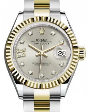 Rolex Lady Datejust 28 Yellow Gold/Steel Silver Diamond IX Dial & Fluted Bezel Oyster Bracelet 279173