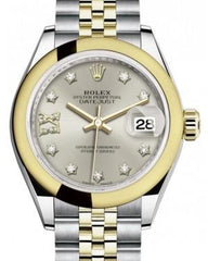 Rolex Lady Datejust 28 Yellow Gold/Steel Silver Diamond IX Dial & Smooth Domed Bezel Jubilee Bracelet 279163