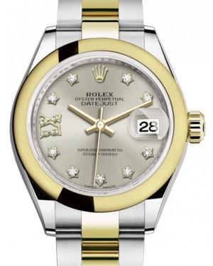 Rolex Lady Datejust 28 Yellow Gold/Steel Silver Diamond IX Dial & Smooth Domed Bezel Oyster Bracelet 279163