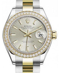 Rolex Lady Datejust 28 Yellow Gold/Steel Silver Index Dial & Diamond Bezel Oyster Bracelet 279383RBR