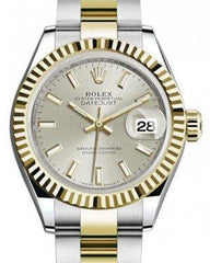 Rolex Lady Datejust 28 Yellow Gold/Steel Silver Index Dial & Fluted Bezel Oyster Bracelet 279173