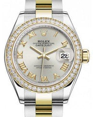 Rolex Lady Datejust 28 Yellow Gold/Steel Silver Roman Dial & Diamond Bezel Oyster Bracelet 279383RBR