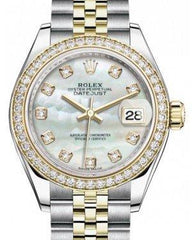 Rolex Lady Datejust 28 Yellow Gold/Steel White Mother of Pearl Diamond Dial & Diamond Bezel Jubilee Bracelet 279383RBR