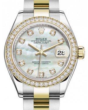 Rolex Lady Datejust 28 Yellow Gold/Steel White Mother of Pearl Diamond Dial & Diamond Bezel Oyster Bracelet 279383RBR