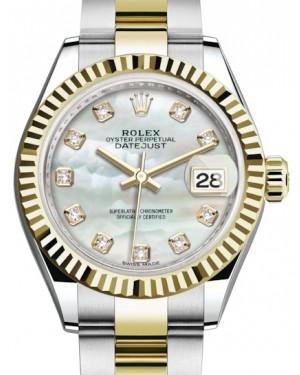 Rolex Lady Datejust 28 Yellow Gold/Steel White Mother of Pearl Diamond Dial & Fluted Bezel Oyster Bracelet 279173