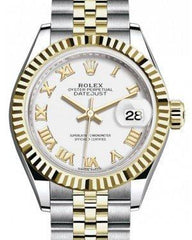 Rolex Lady Datejust 28 Yellow Gold/Steel White Roman Dial & Fluted Bezel Jubilee Bracelet 279173