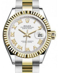 Rolex Lady Datejust 28 Yellow Gold/Steel White Roman Dial & Fluted Bezel Oyster Bracelet 279173
