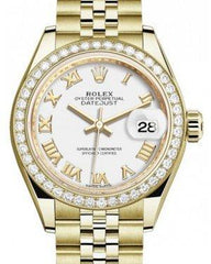 Rolex Lady Datejust 28 Yellow Gold White Roman Dial & Diamond Bezel Jubilee Bracelet 279138RBR
