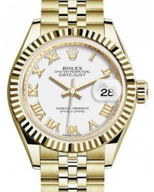 Rolex Lady Datejust 28 Yellow Gold White Roman Dial & Fluted Bezel Jubilee Bracelet 279178