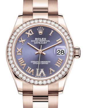 Rolex Lady-Datejust 31 Rose Gold Aubergine Roman Diamond VI Dial & Diamond Bezel Oyster Bracelet 278285RBR
