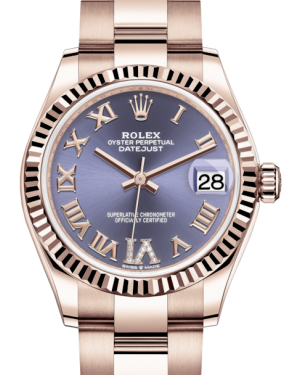 Rolex Lady-Datejust 31 Rose Gold Aubergine Roman Diamond VI Dial & Fluted Bezel Oyster Bracelet 278275