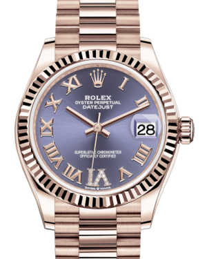 Rolex Lady-Datejust 31 Rose Gold Aubergine Roman Diamond VI Dial & Fluted Bezel President Bracelet 278275