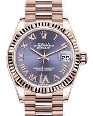 Rolex Lady-Datejust 31 Rose Gold Aubergine Roman Diamond VI Dial & Fluted Bezel President Bracelet 278275