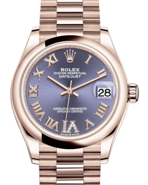 Rolex Lady-Datejust 31 Rose Gold Aubergine Roman Diamond VI Dial & Smooth Domed Bezel President Bracelet 278245