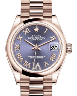 Rolex Lady-Datejust 31 Rose Gold Aubergine Roman Diamond VI Dial & Smooth Domed Bezel President Bracelet 278275