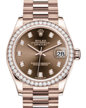 Rolex Lady-Datejust 31 Rose Gold Chocolate Diamond Dial & Diamond Bezel President Bracelet 278285RBR