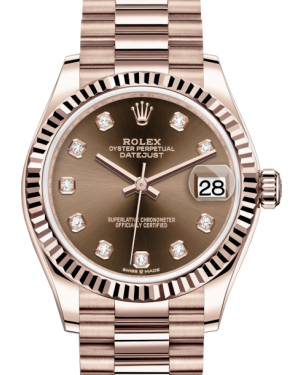 Rolex Lady-Datejust 31 Rose Gold Chocolate Diamond Dial & Fluted Bezel President Bracelet 278275