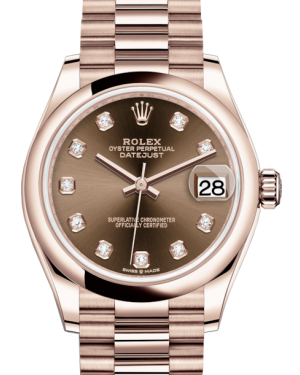 Rolex Lady-Datejust 31 Rose Gold Chocolate Diamond Dial & Smooth Domed Bezel President Bracelet 278245