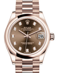 Rolex Lady-Datejust 31 Rose Gold Chocolate Diamond Dial & Smooth Domed Bezel President Bracelet 278245
