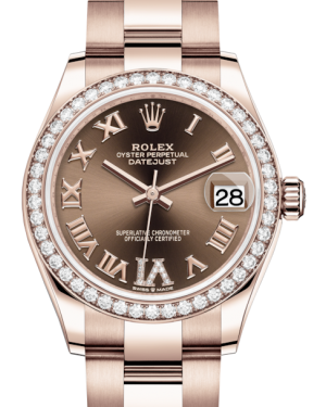 Rolex Lady-Datejust 31 Rose Gold Chocolate Roman Diamond VI Dial & Diamond Bezel Oyster Bracelet 278285RBR