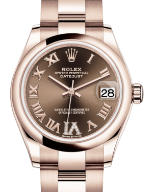 Rolex Lady-Datejust 31 Rose Gold Chocolate Roman Diamond VI Dial & Smooth Domed Bezel Oyster Bracelet 278245