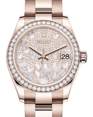 Rolex Lady-Datejust 31 Rose Gold Mother of Pearl Butterfly Diamond Paved Dial & Diamond Bezel Oyster Bracelet 278285RBR