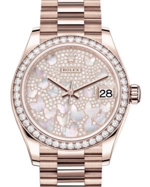 Rolex Lady-Datejust 31 Rose Gold Mother of Pearl Butterfly Diamond Paved Dial & Diamond Bezel President Bracelet 278285RBR