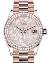 Rolex Lady-Datejust 31 Rose Gold Mother of Pearl Butterfly Diamond Paved Dial & Diamond Bezel President Bracelet 278285RBR