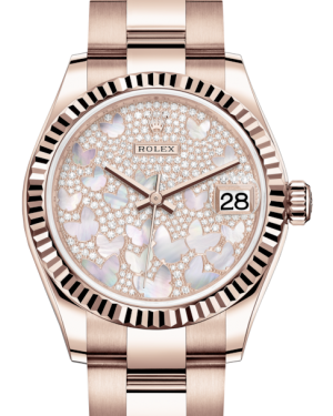 Rolex Lady-Datejust 31 Rose Gold Mother of Pearl Butterfly Diamond Paved Dial & Fluted Bezel Oyster Bracelet 278275