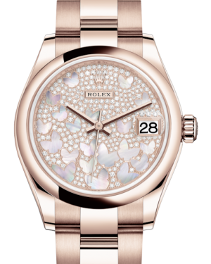Rolex Lady-Datejust 31 Rose Gold Mother of Pearl Butterfly Diamond Paved Dial & Smooth Domed Bezel Oyster Bracelet 278275